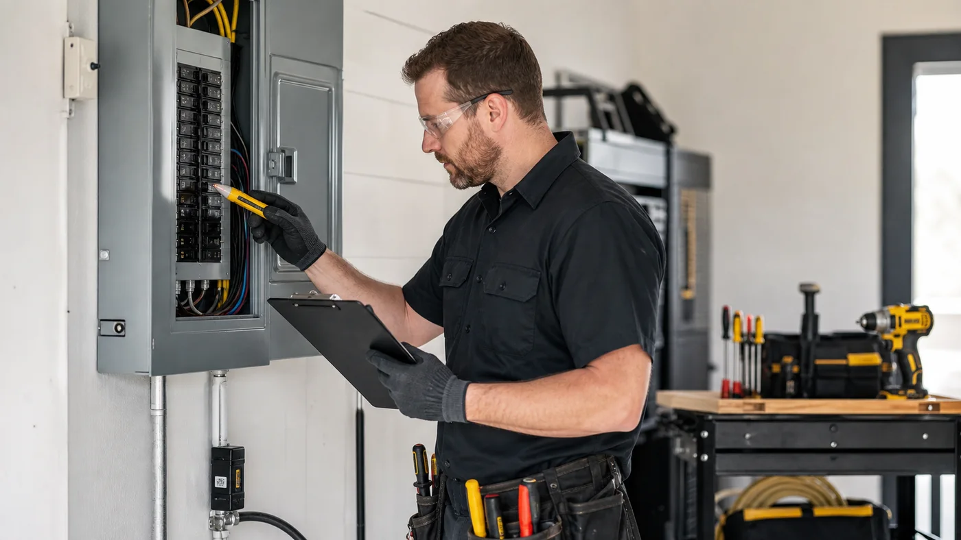 Electrician documenting a residential electrical panel service request